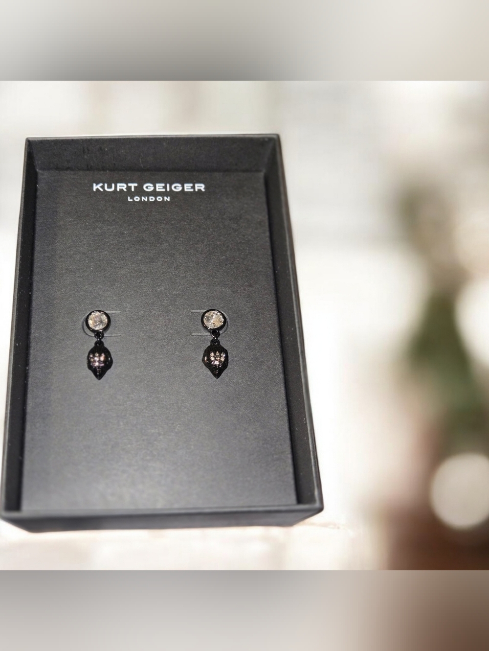 Kurt Geiger Black Crystal Drop Earrings with Sparkling Studs